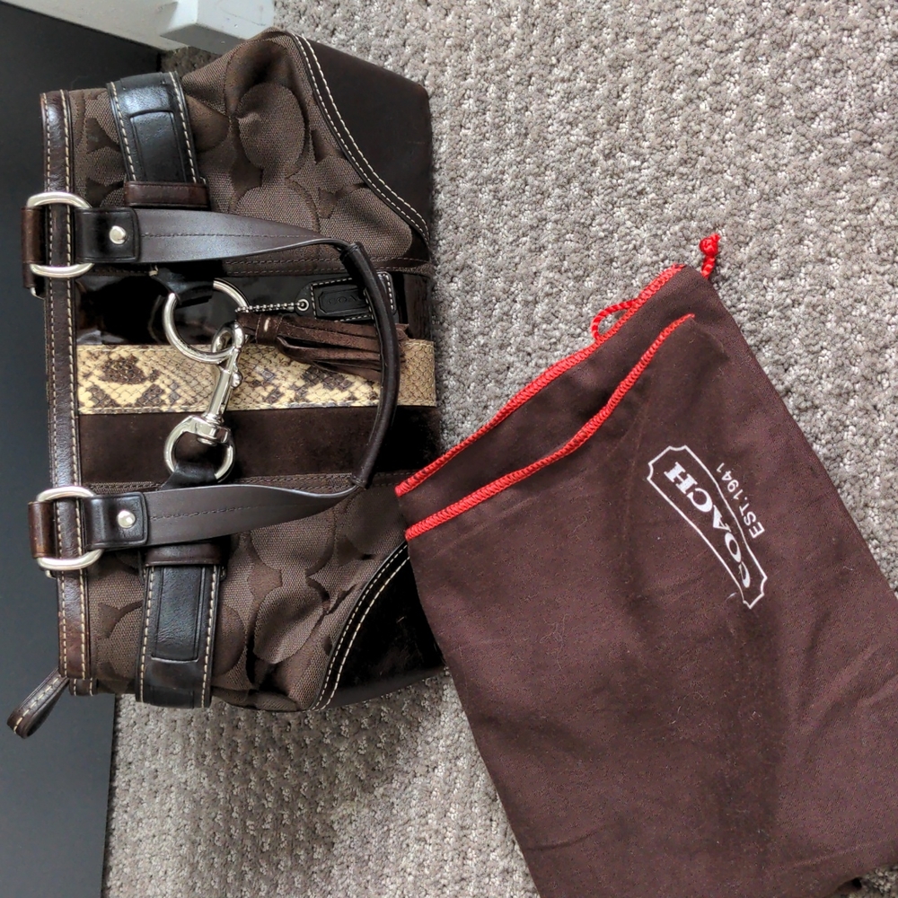 Coach Hampton Brown Snake Python Tassel Signature… - image 5